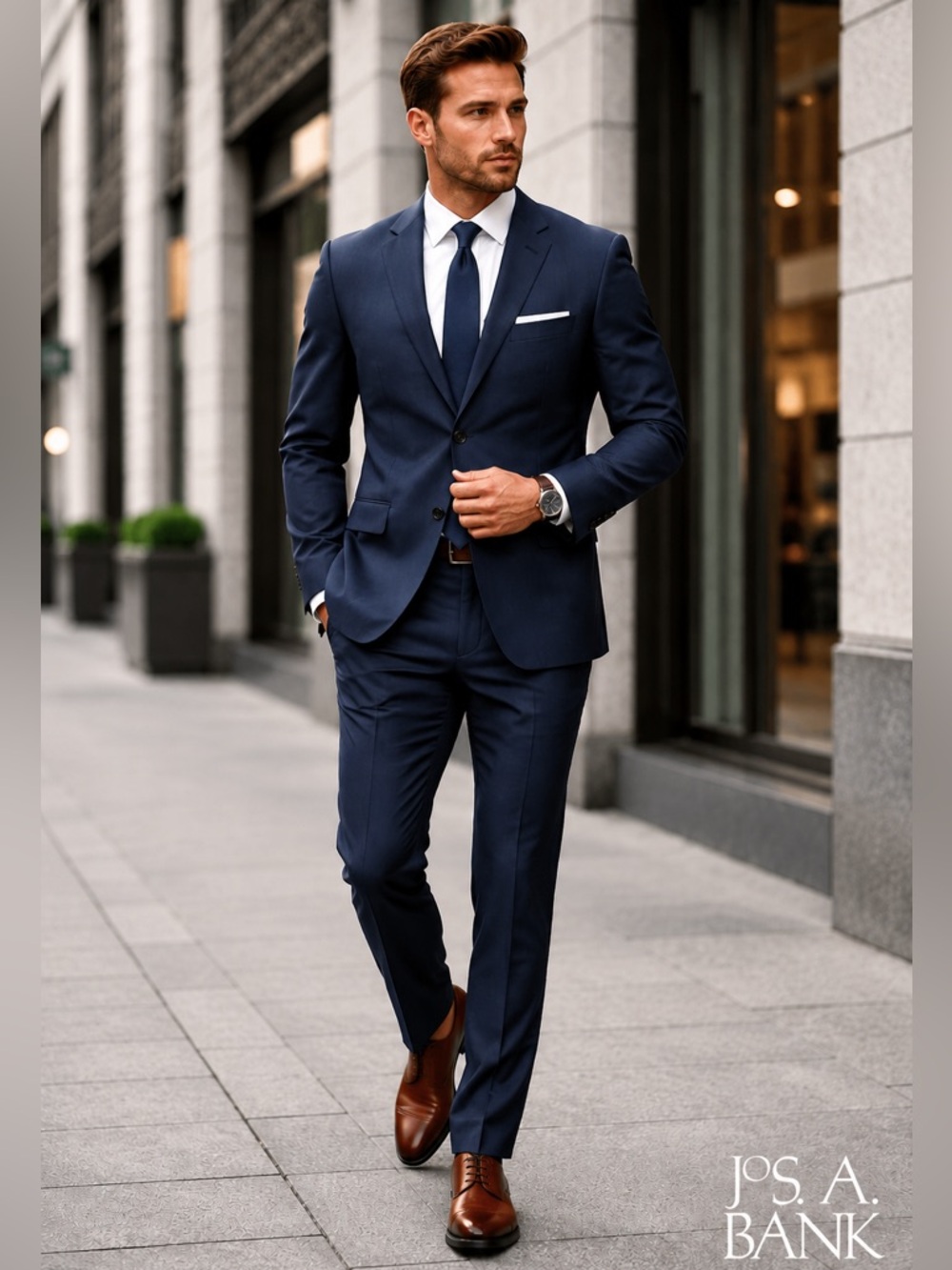 Men's Traveler Tailor Fit Navy Two-Piece Suit